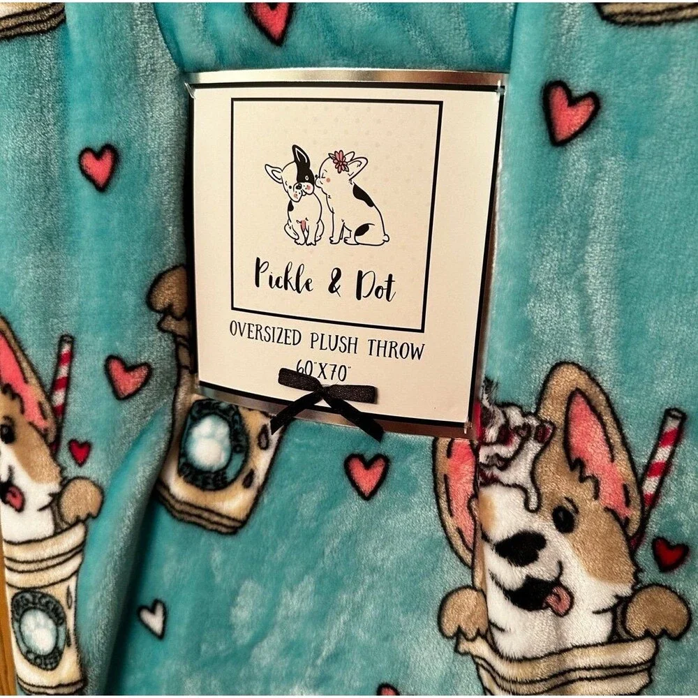 Corgi in Coffee Oversized Fleece Throw Blanket